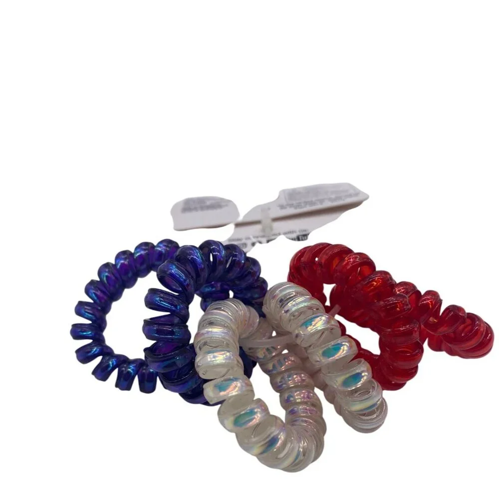 Scunci U Got This Hair‎ Coils Ponytailers Red White & Blue Spiral Design 12280